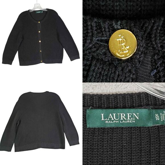 Polo Ralph Lauren LRL Women’s Sweater Cardigan Chunky Knit Size XL Gold Buttons - Picture 1 of 8